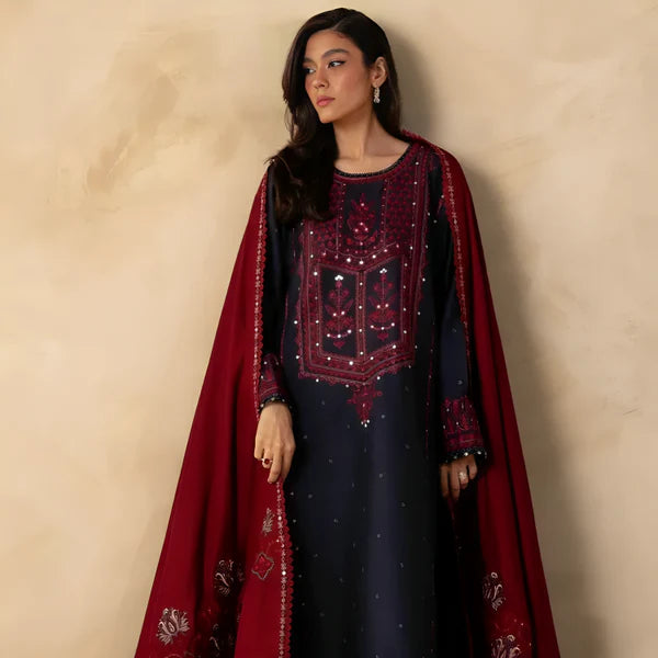 KHADDAR 3PC EMBROIDERED DRESS EMBROIDERED SHAWL A 1027