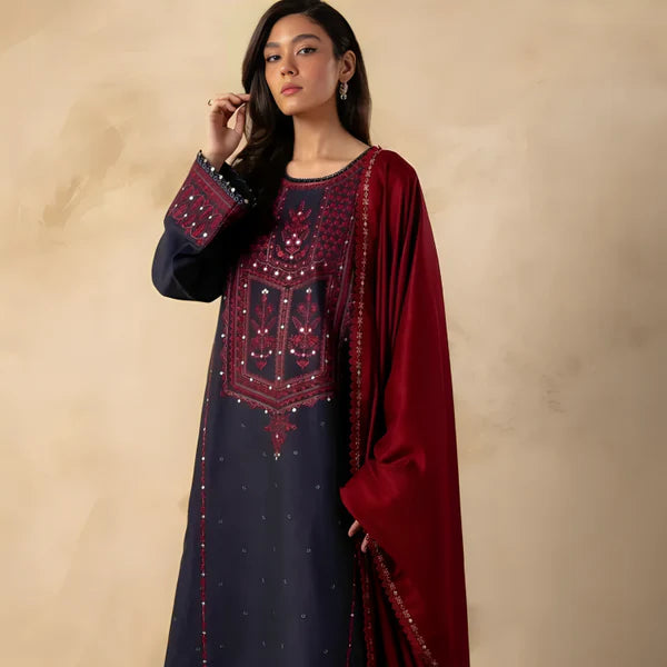 KHADDAR 3PC EMBROIDERED DRESS EMBROIDERED SHAWL A 1027