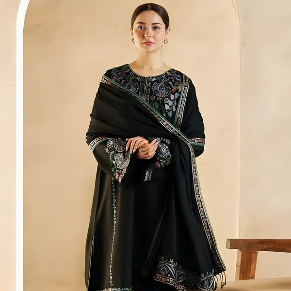 WOOL MAREENA 3PC EMBROIDERED DRESS EMBROIDERED SHAWL1011